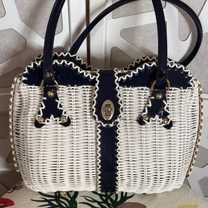 Very nice white and navy Wicker Handbag
